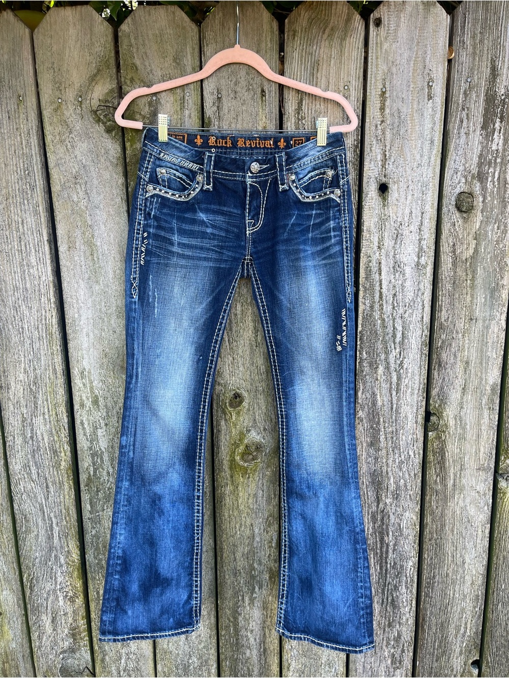 Rock Revival Gloria Womens 27 Bootcut Jeans Embellished Rhinestone Distressed